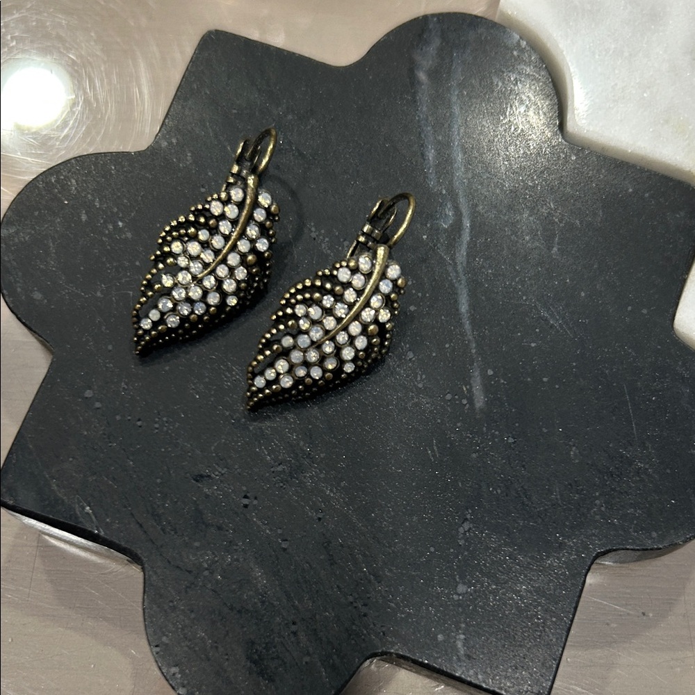 Anthropologie feather and iridescent stones